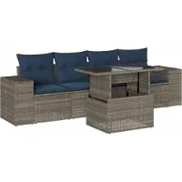 Syfax Ensemble de canapé de jardin 5 pcs avec coussins gris résine tressée