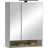 Preisbrecher Badezimmerspiegelschrank >Denver< LED, Steckdose, grau matt / evoke eiche Dekor - 60x75x22 (BxHxT)