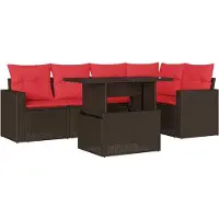 Syfax Ensemble de canapé de jardin 6 pcs avec coussins marron résine tressée