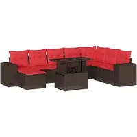 Syfax Ensemble de canapé de jardin 9 pcs avec coussins marron résine tressée