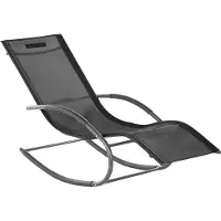 Beliani Chaise longue de jardin, assise et dossier en maille noire avec appui-tête, structure en acier, style moderne
