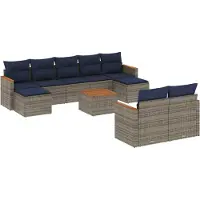 Syfax Ensemble de canapé de jardin 10 pcs avec coussins gris résine tressée