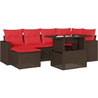 Syfax Ensemble de canapé de jardin 7 pcs avec coussins marron résine tressée