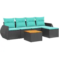 Syfax Ensemble de canapé de jardin 6 pcs avec coussins noir résine tressée