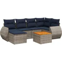 Syfax Ensemble de canapé de jardin 7 pcs avec coussins gris résine tressée