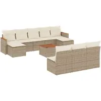 vidaXL Ensemble de salon de jardin 11 pièces avec coussins Beige Poly Rattan