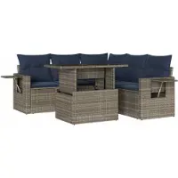 Syfax Ensemble de canapé de jardin 6 pcs avec coussins gris résine tressée