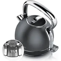 Arendo Bouilloire avec réglage de la température, 1,7 l, 2200 W, acier inoxydable Retro Style Vintage, protection contre la surchauffe & la cuisson à sec, noir