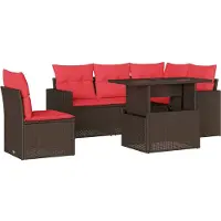 Syfax Ensemble de canapé de jardin 6 pcs avec coussins marron résine tressée