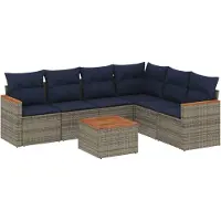 Syfax Ensemble de canapé de jardin 7 pcs avec coussins gris résine tressée