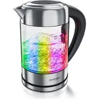 Arendo Bouilloire avec réglage de la température de 40 °C à 100 °C, affichage de la température, verre, acier inoxydable, 1,7 L, 2200 W, fonction d'ébullition, argent/transparent