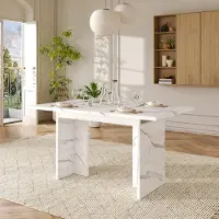 Flieks Table à rallonges avec plateau épaissi, pouvant accueillir 6 à 8 personnes, table de salle à manger, table de cuisine 140-180 x 80 x 75 cm, blanche