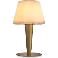 Casa Padrino Luxus Lampe de table laiton antique / albâtre Ø 20 x H. 50,5 cm - Lampe d'écriture ronde en métal avec abat-jour en albâtre - Collection de luxe