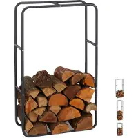 Relaxdays Étagère à bois , support pour empiler les bûches, en acier, pour l'intérieur et l'extérieur, étagère à bois de chauffage, H x L 100 x 60 cm, anthracite