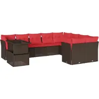 Syfax Ensemble de canapé de jardin 10 pcs avec coussins marron résine tressée