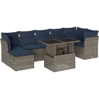 Syfax Ensemble de canapé de jardin 8 pcs avec coussins gris résine tressée
