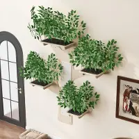 Flieks Arbre à chat mural avec feuilles décoratives, arbre à chat en pin, arbre à grimper avec surface à griffer et plateformes, vert
