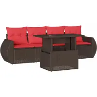 Syfax Ensemble de canapé de jardin 5 pcs avec coussins marron résine tressée