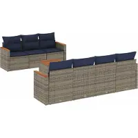 Syfax Ensemble de canapé de jardin 8 pcs avec coussins gris résine tressée