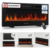 KAMINIO Cheminée électrique MARLON - Cheminée 3-en-1 avec chauffage, effet de flamme 3D, 12 couleurs de flammes, télécommande - 42 pouces