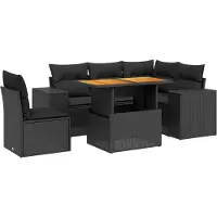 vidaXL Ensemble de salon de jardin 6 pièces avec coussins noir poly rotin