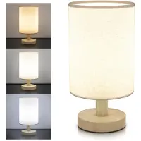 Bearware Lampe de chevet LED avec abat-jour en tissu, lampe de chevet, veilleuse, ronde, économe en énergie, fonction veilleuse, blanc chaud, blanc neutre, blanc froid, 3 modes d'éclairage