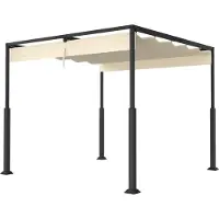 TRMLBE Pergola 3x3 m Pavillon de jardin avec toit coulissant beige, Pergola étanche stable Pavillon de jardin résistant à l'hiver en cadre métallique & tissu polyester, pour jardin balcon terrasse