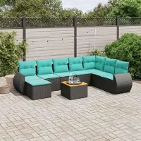 Prolenta Maison Exclusive - Ensemble de salon de jardin 9 pièces avec coussins, polyrotin noir
