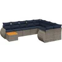 Syfax Ensemble de canapé de jardin 10 pcs avec coussins gris résine tressée