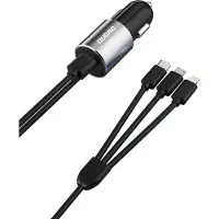Dudao 3W1 Usb 3.4 A Car Charger Built-in Lightning / Usb Type C / Micro Usb Cable Black (R5Pron Black)