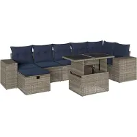 Syfax Ensemble de canapé de jardin 8 pcs avec coussins gris résine tressée