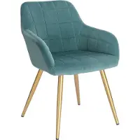 Happyment Chaise de salle à manger - turquoise - velours - pieds dorés - hauteur d'assise 47cm - 1 pièce