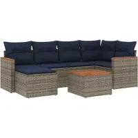 Syfax Ensemble de canapé de jardin 7 pcs avec coussins gris résine tressée