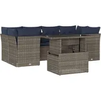 Syfax Ensemble de canapé de jardin 7 pcs avec coussins gris résine tressée