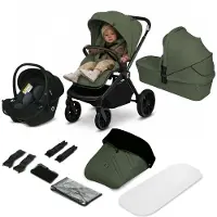 Lionelo Poussette combinée Mika Plus 3 en 1 jusqu'à 38 mois (22 kg), capote XXL avec UPF50+, poignée parentale réglable sur 3 positions - Vert olive