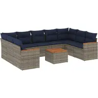 Syfax Ensemble de canapé de jardin 10 pcs avec coussins gris résine tressée
