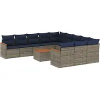 Syfax Ensemble de canapé de jardin 12 pcs avec coussins gris résine tressée