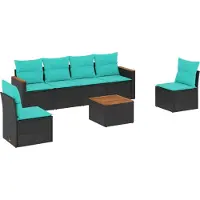 Syfax Ensemble de canapé de jardin 7 pcs avec coussins noir résine tressée