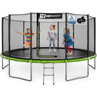 Hop-Sport Trampoline de Jardin pour enfants 488 cm (16ft), Kit complet avec Filet de Sécurité Extérieur, Échelle, Robuste et Stable Max. 150 kg