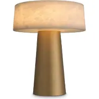 Casa Padrino Luxus Lampe de table laiton antique / albâtre Ø 33 x H. 43 cm - Lampe d'écriture ronde en métal avec abat-jour en albâtre - Collection de luxe