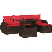 Syfax Ensemble de canapé de jardin 6 pcs avec coussins marron résine tressée