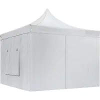Happyment Tente pliable 3 x 3 m – Tente de réception pop-up / tente de jardin – Blanc/gris – pour 6 à 8 personnes – Réglable en hauteur, imperméable, avec sac de transport