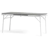 Idea New Garden Srl Table de jardin extensible et pliable 166-214 cm en acier et polyéthylène imitation bois - pratique, robuste et peu encombrante pour le jardin, la terrasse et la véranda - TOBIA