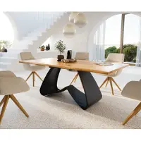 DELIFE Table à manger Edge 200x100x2,5-3 Chêne Nature Cadre en W Métal Noir Live-Edge