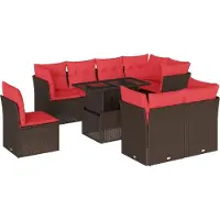 Syfax Ensemble de canapé de jardin 9 pcs avec coussins marron résine tressée