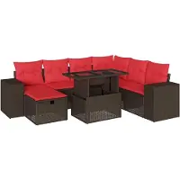 Syfax Ensemble de canapé de jardin 8 pcs avec coussins marron résine tressée
