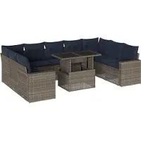 Syfax Ensemble de canapé de jardin 10 pcs avec coussins gris résine tressée