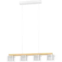 Eglo Suspension LED PORTICO-Z acier, bois blanc, brun ; verre clair 4X3,7W 2700-6500K L:88cm L:15cm H:110cm dimmable avec fonction Connect-Z