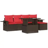 Syfax Ensemble de canapé de jardin 6 pcs avec coussins marron résine tressée
