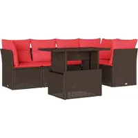 Syfax Ensemble de canapé de jardin 6 pcs avec coussins marron résine tressée